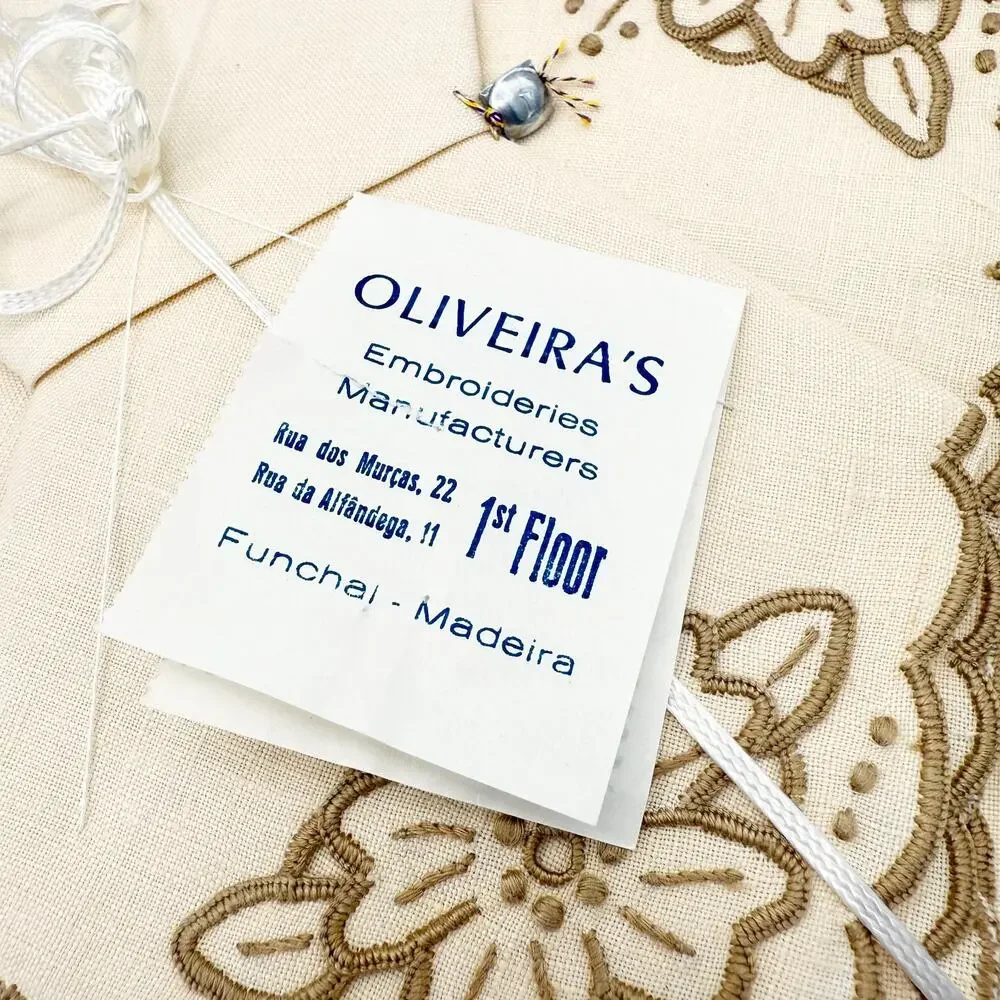Vintage Madeira Linen Tablecloth & Napkin Set Cutwork Embroidery Portugal